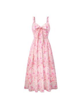 Floral Summer Dress Tie Front Sweetheart Neckline Sleeveless Wedding Guest with